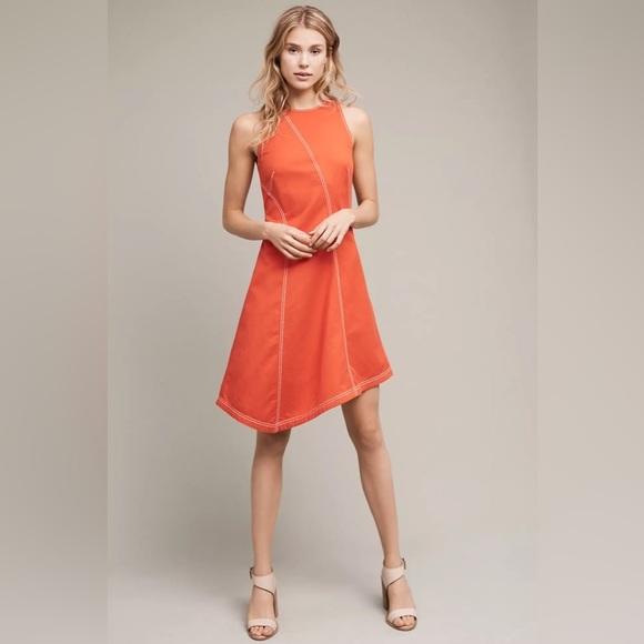 Maeve Dresses & Skirts - Bileu Anthropologie Sleeveless Orange A-Line Dress with Contrast Stitching sz 8